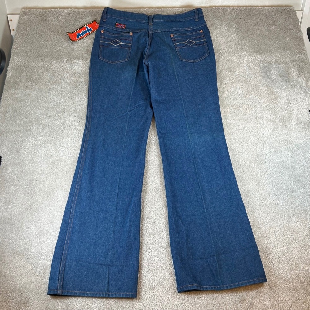 Vintage 70s Flare Male Jeans Men's 38 Blue Deadstock Wide Leg Denim Bell Bottoms
